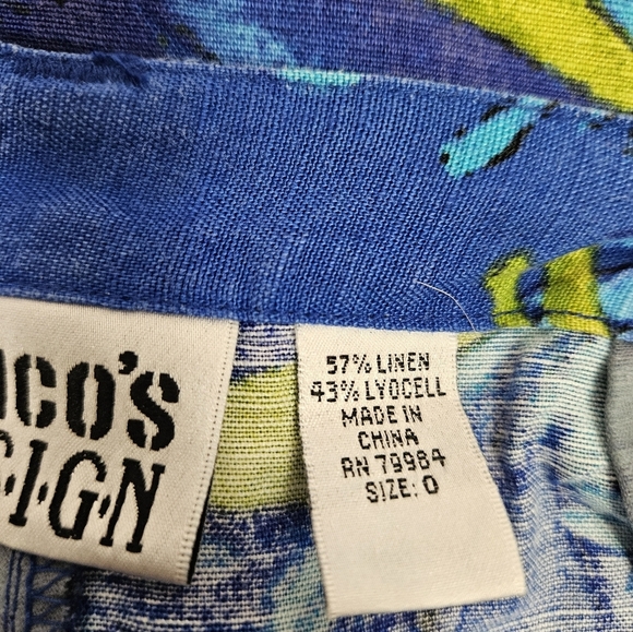 Vintage Chico's Blue & Green Linen Blend Tropical Capri Pants Size XS Women‎ W11 - Picture 8 of 11